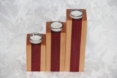 Maple and Purple Heart Modern Hardwood Tiered Candle Holders