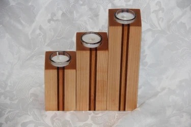 Maple, Walnut and Oak Modern Hardwood Tiered Candle Holders