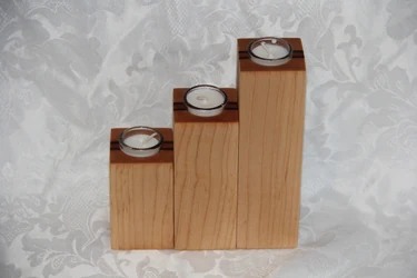 Maple, Walnut and Oak Modern Hardwood Tiered Candle Holders