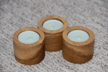Round Hardwood Candle Holders