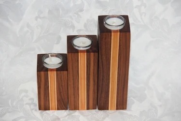 Walnut, Maple and Oak Modern Hardwood Tiered Candle Holders